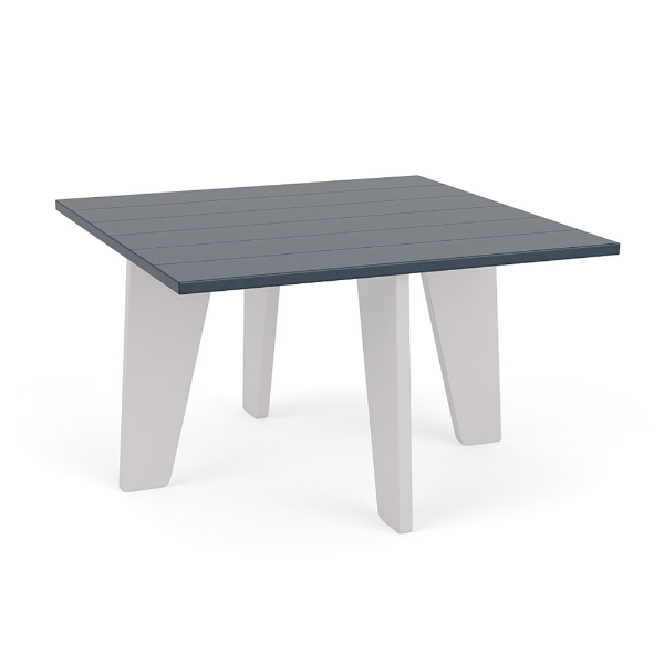 30-inch Leisure MGP square patio side table with Navy top and White legs for commercial outdoor lounge and poolside seating