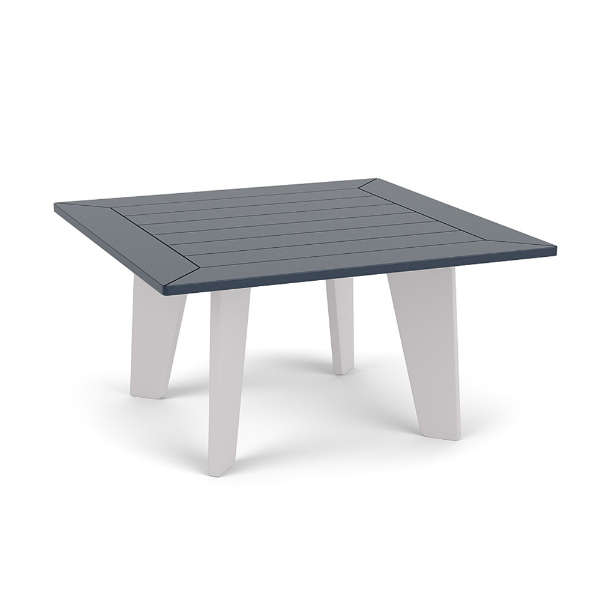 34-inch Leisure MGP square patio coffee table with Navy top and White legs for commercial outdoor lounge and poolside seating areas