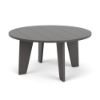 Gray 36-inch Leisure MGP round patio coffee table for commercial patios, pool decks, resorts, and outdoor conversation areas