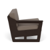 Side view of MGP Deep Seating right-arm modular patio seat with taupe cushions and Northeastern Walnut frame