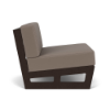 Side view of MGP Deep Seating left modular patio seat with taupe cushions and dark Marine Grade Polymer frame