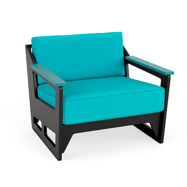 MGP Deep Seating cushioned commercial patio lounge chair with arms, Aruba cushions and Black Marine Grade Polymer frame