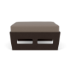 Front view of MGP Deep Seating cushioned commercial patio ottoman with taupe fabric and Walnut Marine Grade Polymer frame