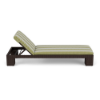Side view of Java Chocolate commercial wicker chaise lounge with adjustable backrest and patterned outdoor cushion