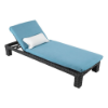 Highland Gray wicker commercial patio chaise lounge with blue cushion and adjustable backrest
