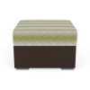 Java Chocolate wicker cushioned commercial patio ottoman with patterned outdoor cushion and square woven base