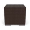 Front view of Java Chocolate wicker square commercial patio side table with tightly woven exterior and metal feet