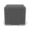 Front view of Highland Gray wicker square commercial patio side table with tightly woven exterior and metal feet