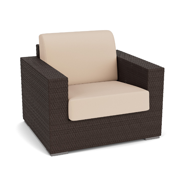 Java Chocolate wicker outdoor patio lounge chair with Antique Beige seat and back cushions