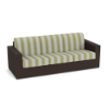Java Chocolate wicker outdoor patio sofa with green and white patterned seat and back cushions
