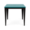 Front view of 42-inch Leisure MGP square commercial patio bar table with Aruba top, Black frame, and umbrella hole