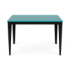 Front view of 42 x 60-inch Leisure MGP rectangular commercial patio bar table with Aruba top, Black frame, and umbrella hole