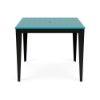 Front view of 48-inch Leisure MGP square commercial patio bar table with Aruba slatted top, Black frame, and umbrella hole