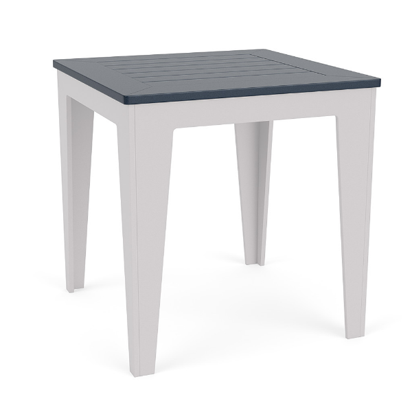 30-inch Leisure MGP square commercial patio dining table with Navy slatted top and White frame
