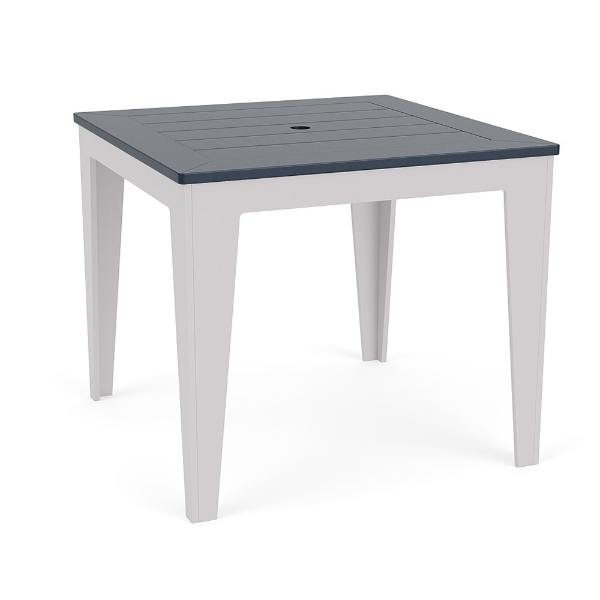 30-inch Leisure MGP square commercial patio dining table with Navy slatted top and White frame
