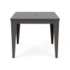 Front view of 36-inch Leisure MGP square commercial patio dining table in Grey with slatted top and center umbrella hole