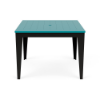 Front view of 42-inch Leisure MGP square commercial patio dining table with Aruba slatted top, Black frame, and center umbrella hole