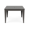Front view of 42-inch Leisure MGP square commercial patio dining table in Grey with slatted top and center umbrella hole