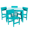 42-inch Leisure MGP square commercial patio dining table with four matching Aruba dining chairs and center umbrella hole