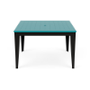 48-inch Leisure MGP square commercial patio dining table with black frame, Aruba slat-style top, and center umbrella hole