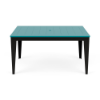 42" x 60" Leisure MGP rectangular commercial patio dining table with black frame, Aruba slat-style top, and center umbrella hole