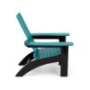 Side view of Leisure MGP modern commercial patio Adirondack chair with black frame and Aruba seat, back, and armrests