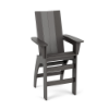 Leisure MGP modern commercial patio bar chair in gray with tall slatted back, elevated seat, footrest, and wide armrests