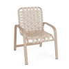 Horizon cross-weave commercial patio dining chair with textured antique beige aluminum frame and off-white woven vinyl straps