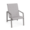 Horizon stackable aluminum sling patio dining chair with Titanium Gray frame and Broadway Wave sling seat and back