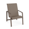 Horizon stackable aluminum sling patio dining chair with Textured Espresso frame and Taupe Tweed sling seat and back