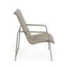 Side view of Horizon stackable aluminum sling patio dining chair with Satin Amber frame and Cane Weaver Pacific sling