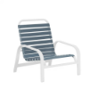 Horizon stackable strap commercial patio sand chair with white aluminum frame and gray vinyl strap seat and back