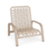 Horizon stackable cross-weave commercial patio sand chair with Textured Antique Beige aluminum frame and Off White woven vinyl straps