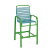 Horizon strap commercial patio bar chair with lime green aluminum frame and turquoise vinyl strap seat and back