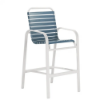 Horizon strap commercial patio bar chair with white aluminum frame and gray vinyl strap seat and back