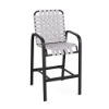 Horizon cross-weave commercial patio bar chair with Textured Charcoal aluminum frame and White woven vinyl straps