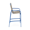 Side view of Horizon cross-weave commercial patio bar chair with Marina aluminum frame and Putty woven vinyl straps
