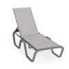 Horizon stackable aluminum sling chaise lounge with Titanium Gray frame, Broadway Wave sling, and adjustable reclining back