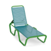 Horizon stackable aluminum vinyl strap chaise lounge with lime green frame, turquoise vinyl straps, and adjustable reclining back