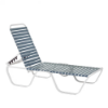 Side view of Horizon stackable aluminum vinyl strap chaise lounge with white frame, gray vinyl straps, and adjustable reclining back
