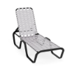Horizon stackable aluminum cross-weave chaise lounge with Textured Charcoal frame, White woven vinyl straps, and adjustable reclining back