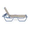 Side view of Horizon stackable aluminum cross-weave chaise lounge with Marina frame, Putty woven vinyl straps, and adjustable backrest