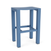 Skyline backless commercial patio bar stool in Steel Blue with contoured slatted seat, square legs, and built-in footrest