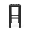 Front view of Skyline backless commercial patio bar stool in Starlight Black with contoured slatted seat and built-in footrest