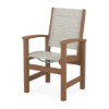 Polywood Coastal Sling Dining Chair with Teak frame, curved armrests, and light neutral fabric sling seat and back