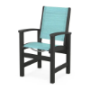 Polywood Coastal Sling Dining Chair with black frame, curved armrests, and aqua blue fabric sling seat and back