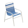 Sundance vinyl strap commercial patio dining chair with white aluminum frame and alternating blue and white vinyl straps