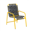 Sundance Cross Weave commercial patio dining chair with bright yellow aluminum frame and black woven vinyl straps