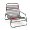 Sundance stackable vinyl strap commercial patio sand chair with Platinum aluminum frame and gray and Red Granite vinyl straps