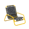 Sundance stackable cross-weave commercial patio sand chair with bright yellow aluminum frame and black woven vinyl straps